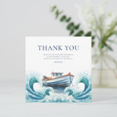 大人の魚釣り誕生日パーティーの水色 サンキューカード (スタンド正面)