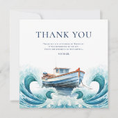 大人の魚釣り誕生日パーティーの水色 サンキューカード (正面)