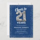 大人の21歳誕生日 ブルー シルバー 招待状 (正面)
