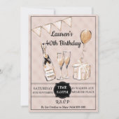 大人の30歳 40歳 50歳 シャンパン 誕生日パーティー 招待状 (正面)