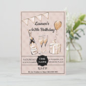 大人の30歳 40歳 50歳 シャンパン 誕生日パーティー 招待状 (スタンド正面)