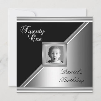大人へのステップ ブラックシルバーでおしゃれな21歳の誕生日パーティー 4 招待状