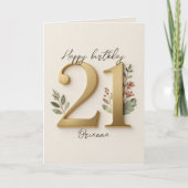 大人への第一歩 ゴールドのボタニカルな21歳の誕生日 カード (正面)
