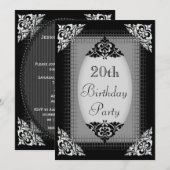 大人への門戸、ブラックとシルバーの20歳の誕生日 招待状 (正面/裏面)