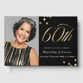 大人への階段 60歳の誕生日 ブラック＆ゴールドの記念写真 ゲストブック