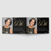 大人への階段 60歳の誕生日 ブラック＆ゴールドの記念写真 ゲストブック (全面)