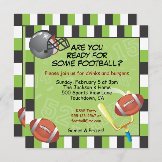 大人または子供のためのサッカーパーティの招待状 招待状 (正面/裏面)