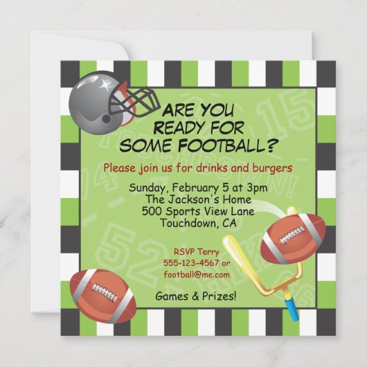 大人または子供のためのサッカーパーティの招待状 招待状 (正面)