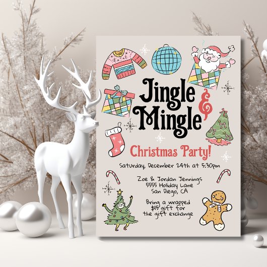 大人または子供のレトロドードルクリスマスパーティー 招待状