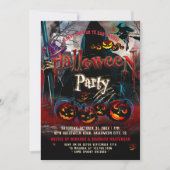 大人も楽しめるスケアリーなゴーストパンプキン魔女のハロウィンパーティー 招待状 (正面)