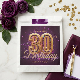 大人エレガントなパープルゴールドの30歳の誕生日パーティーのお礼 フェイバーバッグ
