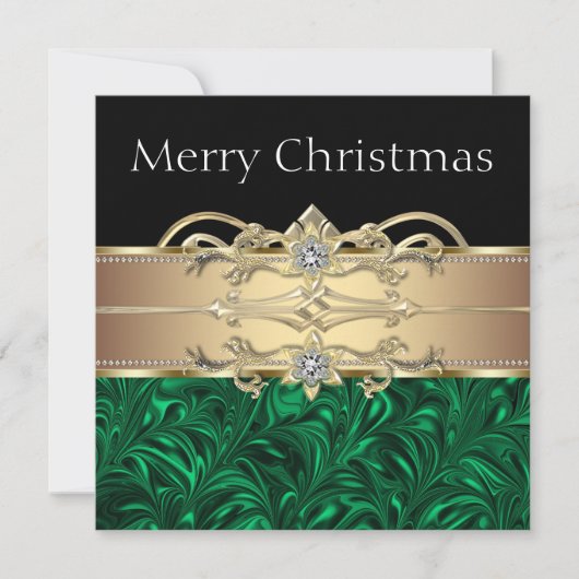 大人エレガントな緑黒金クリスマスパーティー 招待状 (正面)
