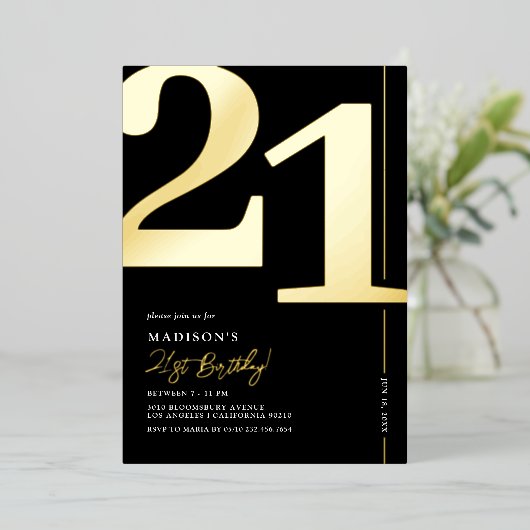 大人エレガント21歳の誕生日パーティーフォイル招待状 箔招待状 (立ち正面)