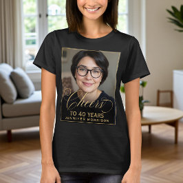 大人エレガント ブラック&ゴールド 40歳の誕生日パーティー 写真入りTシャツ Tシャツ