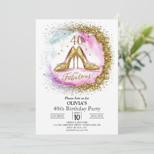 大人カスタムのデジタル金ゴールド40歳の誕生日 招待状 (スタンド正面)