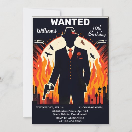 大人クールの子供90年代の少年レトロマフィア10誕生日 招待状 (正面)