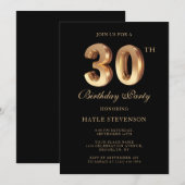大人シックな黒とゴールドのラグジュアリーな30歳の誕生日 招待状 (正面/裏面)