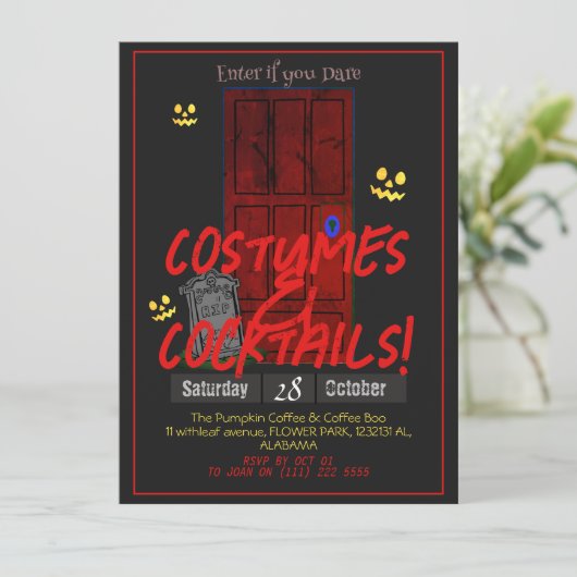 大人シンプルの暗いハローウィンパーティ神秘的なドア 招待状 (スタンド正面)