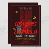 大人シンプルの暗いハローウィンパーティ神秘的なドア 招待状 (正面/裏面)