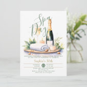 大人スパの日パーティー水彩グリーン30歳の誕生日 招待状 (スタンド正面)