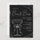 大人ハロウィンパーティーの黒文字デザイン 招待状 (正面)