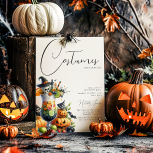 大人ハロウィンパーティー コスチュームとカクテル 招待状