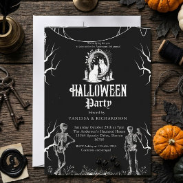 大人ハロウィンパーティー ビンテージゴシックスケルトン 招待状