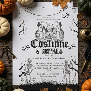 大人ハロウィンパーティー ビンテージゴシックスケルトン 招待状
