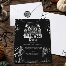大人ハロウィンパーティー ビンテージゴシックスケルトン 招待状