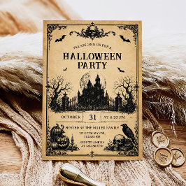 大人ハロウィンパーティー ビンテージ ゴシック スカル 招待状