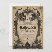 大人ハロウィンパーティー ビンテージ スカル 招待状 (正面)