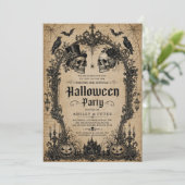 大人ハロウィンパーティー ビンテージ スカル 招待状 (スタンド正面)