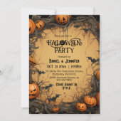 大人ハロウィンパーティー ビンテージ スプーキー パンプキン コウモリ 招待状 (正面)