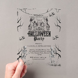 大人ハロウィンパーティー ヴィンテージ ゴシック スケルトン アクリル招待状