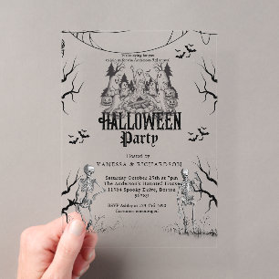 大人ハロウィンパーティー ヴィンテージ ゴシック スケルトン アクリル招待状