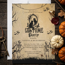大人ハロウィンパーティー ヴィンテージ ゴシック スケルトン 招待状
