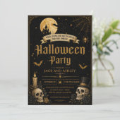 大人ハロウィンパーティー ヴィンテージ スカル 招待状 (スタンド正面)