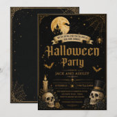 大人ハロウィンパーティー ヴィンテージ スカル 招待状 (正面/裏面)