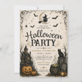 大人ハロウィンパーティー ヴィンテージ スカル 招待状 (正面)