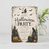 大人ハロウィンパーティー ヴィンテージ スカル 招待状 (スタンド正面)