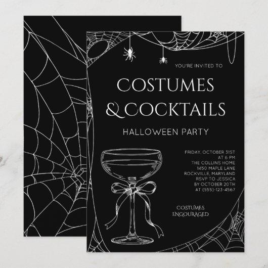 大人ハロウィンパーティー：可愛いコスチュームとカクテル 招待状 (正面/裏面)
