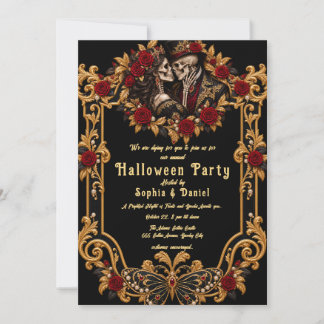 大人ハロウィン ドクロ ゴシック ゴールド パーティー 招待状