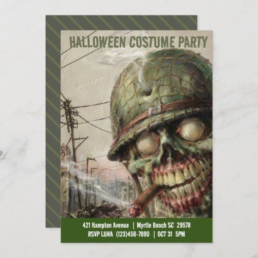 大人ハロウィーンの衣装ゾンビパーティの招待状 招待状 (正面/裏面)
