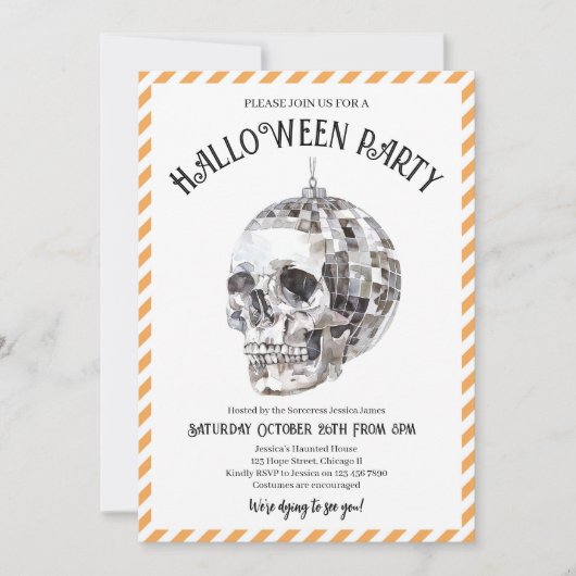 大人ハロウィーンの衣装パーティーゴシックスカル 招待状 (正面)