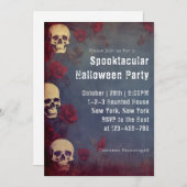 大人ハロウィーンの衣装パーティースカルとバラ 招待状 (正面/裏面)