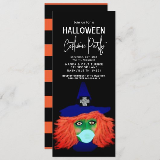 大人ハロウィーンの衣装パーティー不気味魔女 招待状 (正面/裏面)
