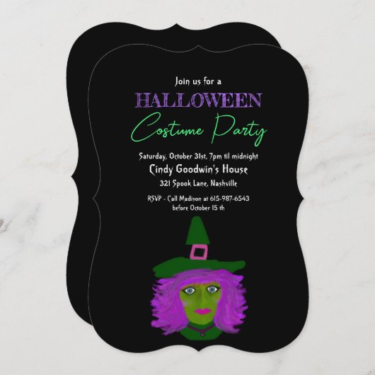 大人ハロウィーン魔女テーマ衣装パーティー 招待状 (正面/裏面)