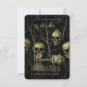 大人ハローウィンパーティブラック金ゴールドスカル モダン 招待状 (正面)