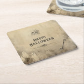 大人ハローウィンパーティヴィンテージ幽霊スカルスパイダー スクエアペーパーコースター (アングル)