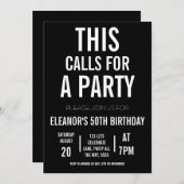 大人パーティーを祝おう ブラック＆ホワイト ミニマル 招待状 (正面/裏面)